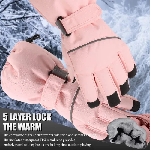 Miniatura 2 de Guantes de esquí impermeables para niños, guantes de invierno transpirables para niños y niñas, guantes de snowboard con forro Thinsulate para niños