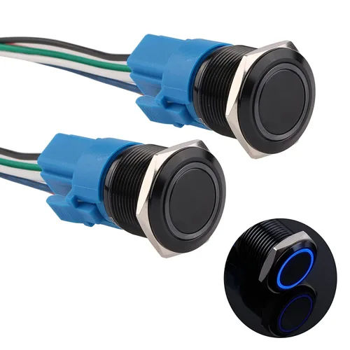 Miniatura 14 de Interruptor de botón con cierre de 0.630 in, anillo 3A, LED, 12V-24V, interruptor de botón de metal negro, carcasa de aluminio autobloqueante