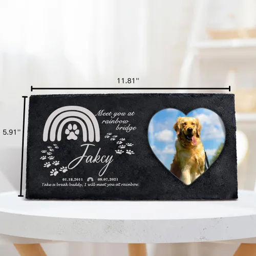 Miniatura 2 de Farfume Piedras conmemorativas personalizadas para mascotas con foto y texto Marcadores personalizados para tumbas para mascotas Lápidas