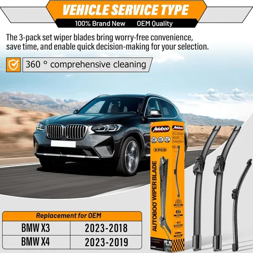 Miniatura 2 de AUTOBOO - Limpiaparabrisas de repuesto 26 + 20 pulgadas con limpiaparabrisas trasero de 12 pulgadas para BMW X3, X4, 2018, 2019, 2020, 2021, 2022