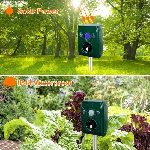 Miniatura 5 de Paquete de 2 repelentes solares de animales, repelente ultrasónico de plagas, repelente de ciervos, repelente de gatos al aire libre, activación