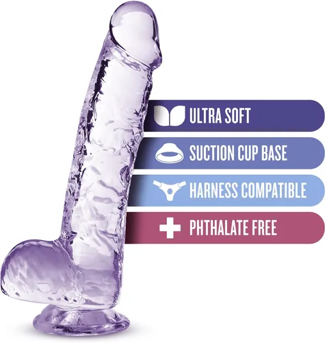 Miniatura 2 de Blush Naturally Yours - Consolador cristalino realista con bolas, juego anal y vaginal para principiantes, base de ventosa, arnés compatible