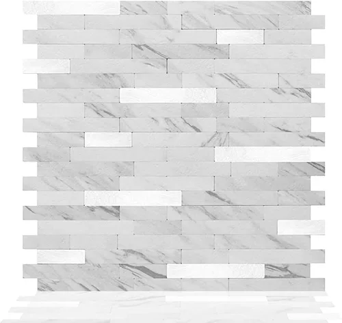 Miniatura 9 de Tic Tac Tiles Autoadhesivo extraíble para la loseta del muro de la cocina o el baño, azulejos metálicos (blanco mármol, 1)
