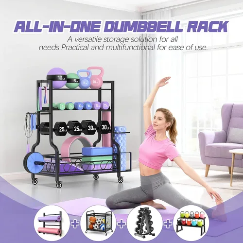Miniatura 2 de PARTPHONER Estante ajustable para mancuernas, estante de pesas para almacenamiento de gimnasio en casa, almacenamiento de gimnasio en casa