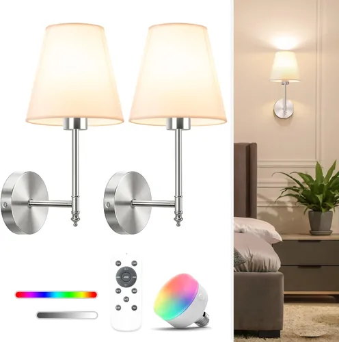 Miniatura 23 de NIORSUN Juego de 2 apliques de pared con pilas de 13.8 pulgadas, luces de pared recargables negras con bombillas desmontables regulables de 10400