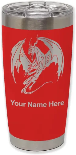 Miniatura 34 de LaserGram Vaso aislado al vacío de 20 onzas, dragón, grabado personalizado incluido (negro)