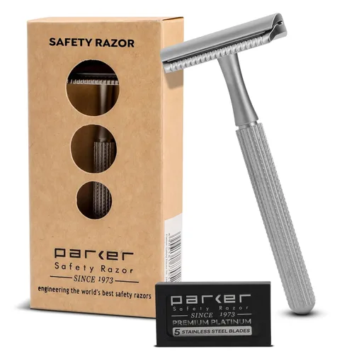 Parker 78R - Maquinilla de afeitar de seguridad de doble filo con 5 cuchillas de afeitar de seguridad, para mujeres y hombres, reutilizable, sin