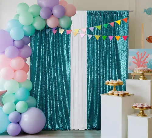Juya Delight 2 x 8 pies x 2 piezas, cortina de fondo de fotografía de lentejuelas verde azulado para decoración de bodas, fiestas, festivales y