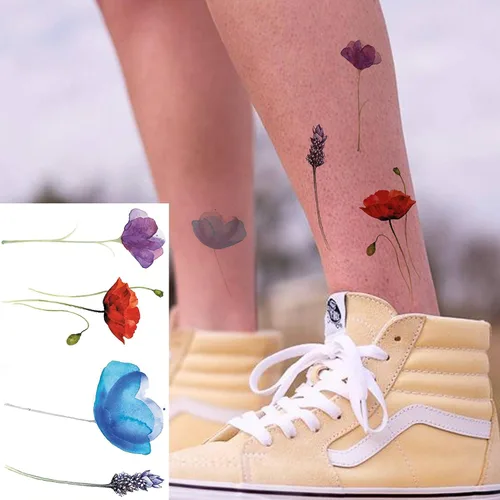 Miniatura 7 de COKTAK Lavander Tatuajes temporales de colibrí de flores.