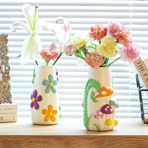 Miniatura 2 de GUGUGO Jarrón de hongos pastel para flores, decoración de hongos funky arcoíris de 8 pulgadas de alto, jarrones eclécticos para flores, florero