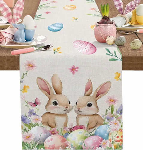 Miniatura 14 de Juego de 4 manteles individuales con diseño floral de conejo de Pascua, manteles individuales lavables para cocina, mesa de comedor, manteles