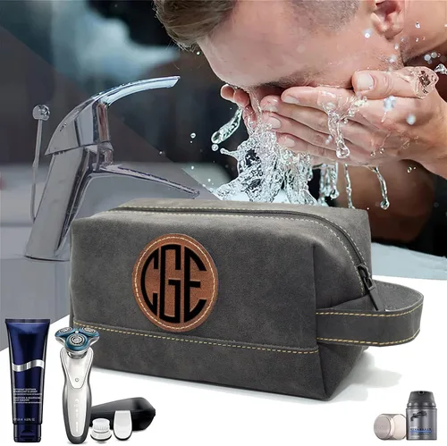Miniatura 2 de Paquete de 2 bolsas de aseo personalizadas para hombres hechas a mano, kit de cuero personalizado para hombres, regalos personalizados para hombres