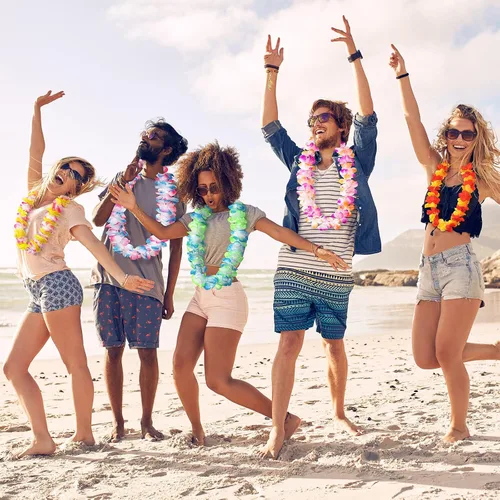 Miniatura 7 de FreshDear 12 unidades de leis hawaianos a granel, leis para fiesta luau, leis hawaianos para adultos, regalos de fiesta en la playa para adultos