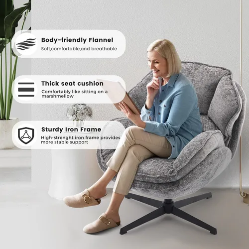 Miniatura 3 de IWMH Silla Giratoria de Acento para Sala de Estar, Sillón Tapizado con Patas de Metal, Silla de Salón Sofá, Cómodas Sillas de Ocio para Lectura