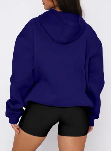 Miniatura 16 de onlypuff Sudadera casual con capucha para mujer, de manga larga, con bolsillo de canguro, hombro caído