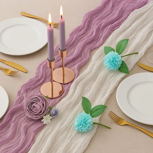 Miniatura 2 de 2 caminos de mesa de 13 pies para bodas, camino de mesa de algodón de lino, caminos de mesa de gasa, decoración de fiesta nupcial, decoración