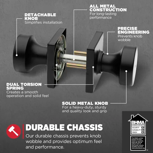 Miniatura 3 de Kwikset Pismo Manija de privacidad para puerta, para interiores, con cerradura, sin llave, con protección Microban, para baño y dormitorio, negro