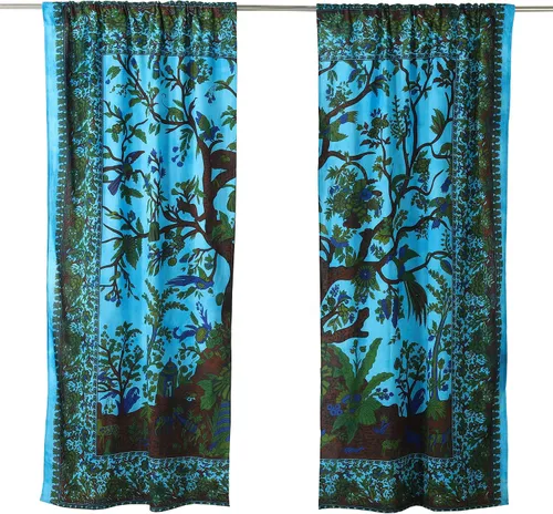 Miniatura 2 de Popular Handicrafts Paneles de Cortina Mandala Tie Dye del Hermoso Árbol de la Vida Hippie Bohemio Indio Turquesa