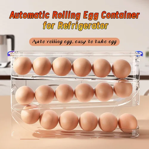 Miniatura 7 de Recipiente para huevos para refrigerador transparente apilable para almacenamiento y organización de cocina (marrón oscuro, 3 niveles)