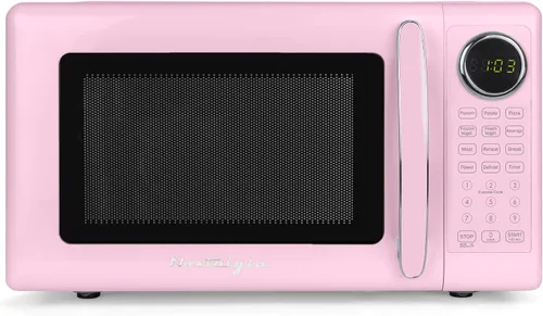 Miniatura 8 de Nostalgia Horno microondas compacto retro para encimera, 0.7 pies cúbicos, 700 vatios con pantalla digital LED, bloqueo para niños, interior fácil