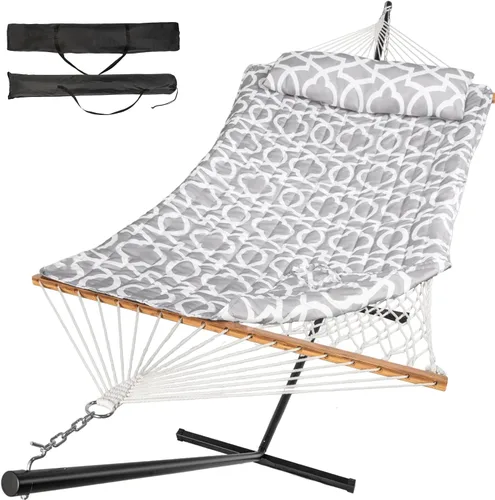 Miniatura 11 de Everyfun - Hamaca para 2 personas al aire libre con soporte, hamaca de cuerda de algodón con almohadilla de poliéster, estructura de acero