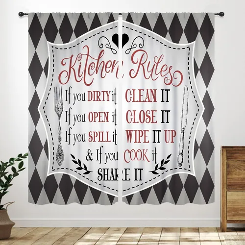 Miniatura 17 de Cortinas Rústicas de Cocina, Tenedor Cuchara Retro Tablón de Madera Granja País Tema de Cocina Citas Divertidas Tratamiento de Ventana