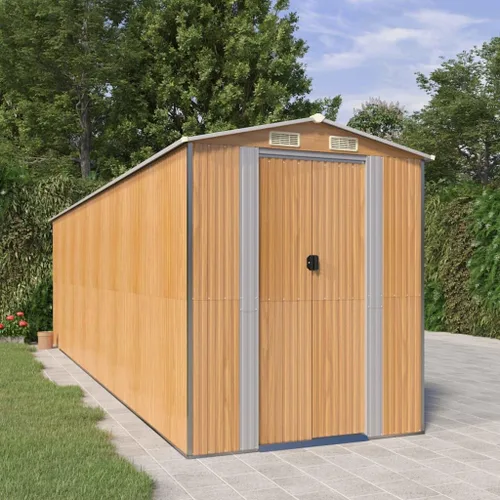 Miniatura 12 de Cobertizo de jardín de acero galvanizado marrón, 75.6 x 304.3 x 87.8 pulgadas, gran cobertizo de almacenamiento para exteriores con puertas