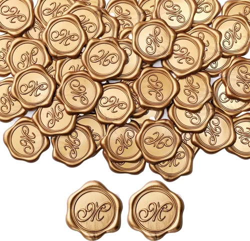 Miniatura 22 de Yoption - Pegatinas de sello de cera con letra inicial del alfabeto L, paquete de 100 unidades, autoadhesivas, estilo antiguo dorado, para sobres