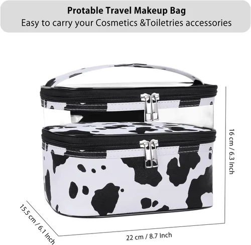 Miniatura 2 de HUA ANGEL Bolsa de cosméticos transparente de doble capa para mujeres, bolsa de maquillaje de viaje, bolsa de aseo impermeable, organizador de bolsa