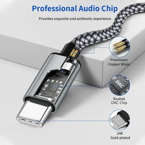 Miniatura 5 de Cable de audio auxiliar USB C a 0.138 in con carga, USB C 2 en 1 a 0.138 in, cable de audio para auriculares estéreo de automóvil con carga PD de 18