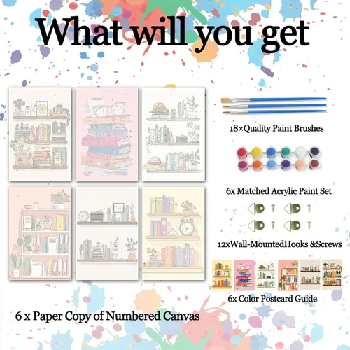 Miniatura 2 de Aihonmin Estantería 6 Pack Pintar por Números para Adultos Libros Pintura DIY sobre Lienzo con Pinceles Pigmento Manualidades DIY Pintura Acrílica