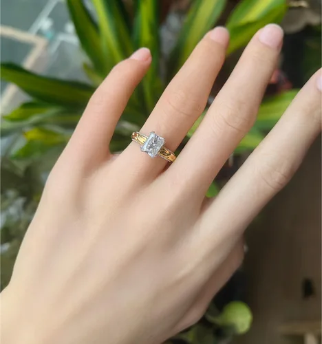 Miniatura 6 de DovEggs Anillos de compromiso de moissanita para mujer, 2 unidades, 0.236 x 0.315 in, GHI radiante corte de hielo triturado, moissanita, mejorador