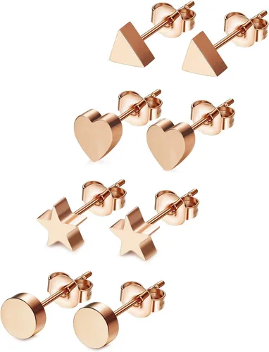 Miniatura 2 de JOERICA 4 pares de aretes de acero inoxidable con forma de corazón para mujeres y niñas, Acero inoxidable, circonita