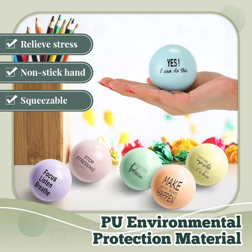 Miniatura 6 de Skylety 6 bolas motivacionales para el estrés de 2.5 pulgadas para adultos, bolas de espuma colorida para ejercicio de mano con citas inspiradoras