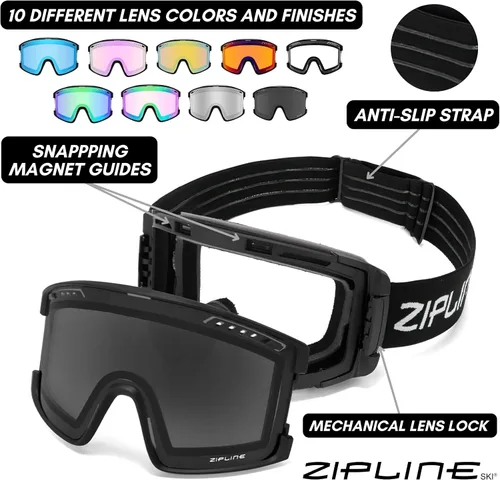 Miniatura 3 de Gafas de esquí Zipline KLIK - Lentes magnéticas sin niebla, policarbonato cilíndrico doble, ventilación ajustable, sistema de lente magnética