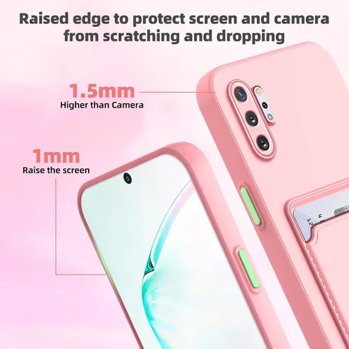 Miniatura 6 de Funda para Galaxy Note 10 Plus con ranura para tarjetero, TPU suave, resistente a los arañazos, funda delgada con ranura para tarjetas, color rosa