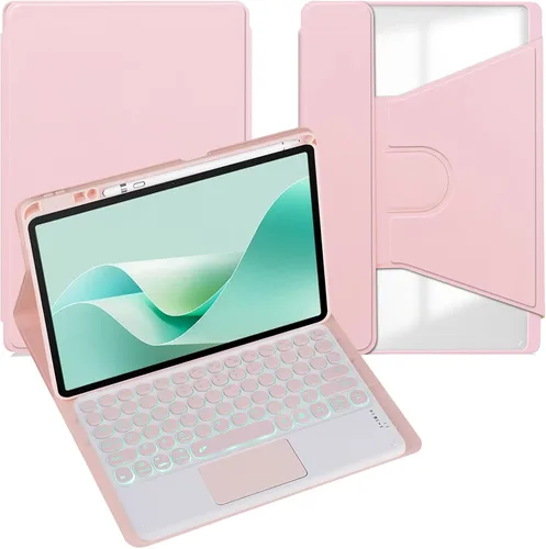 Miniatura 27 de Funda para tableta Samsung Galaxy Tab A8 de 10.5 pulgadas, teclado redondo inalámbrico desmontable Bluetooth, cubierta trasera transparente