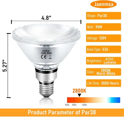 Miniatura 2 de Bombillas Halógenas PAR38 de Luz de Inundación 90W 120V, 2 piezas Bombillas Halógenas PAR38 con Base E26, 2800K Blanco Cálido, 4050 Lúmenes