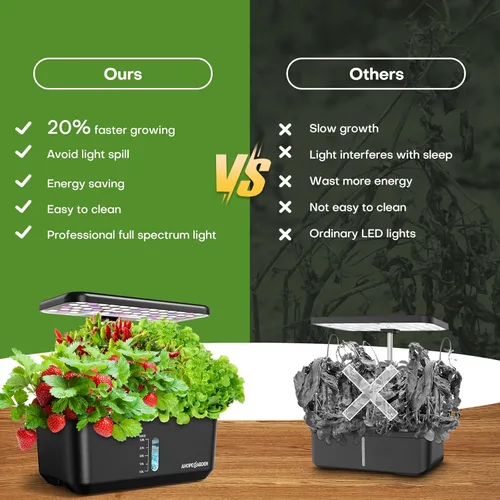 Miniatura 4 de Ahopegarden Sistema de cultivo hidropónico de jardín interior: Kit de germinación de plantas de 10 vainas, lámpara de crecimiento de hierbas y Negro