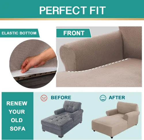 Miniatura 4 de Funda de sofá ajustable para diván, funda elástica con doble brazo, protector de muebles lavable (caqui, cuadros pequeños)