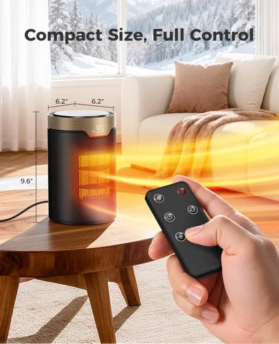 Miniatura 8 de BREEZOME Calentador de espacio, calentadores eléctricos portátiles de 1500 W para uso en interiores, calentador de escritorio pequeño silencioso