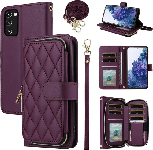 Miniatura 33 de Funda de Cartera para Samsung Galaxy S20 FE 5G de 6.5 Pulgadas con Correa para Muñeca, Billetera con Cremallera y más de 9 Ranuras para Tarjetas