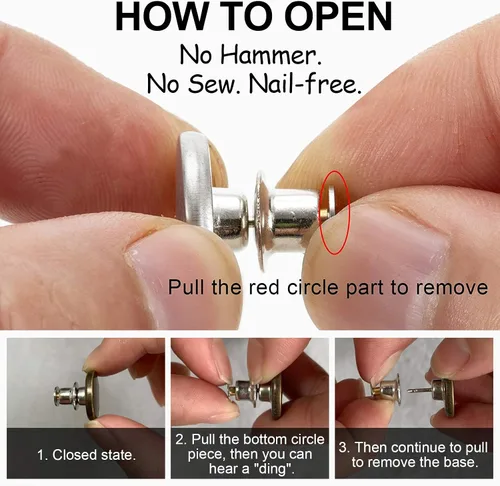Miniatura 4 de TOOVREN 8 juegos de botones para jeans sueltos, botones de repuesto instantáneos sin costura ni herramientas, ajustables para apretar la cintura
