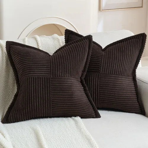 Miniatura 19 de HAUSSY Paquete de 2 fundas de almohada de 22 x 22 pulgadas, fundas decorativas de pana suave, estilo bohemio a rayas sólidas, fundas de cojín