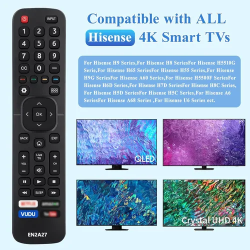 Miniatura 2 de Mando a distancia de repuesto universal para televisor Hisense, compatible con todos los televisores inteligentes Hisense 4K UHD Android, sin