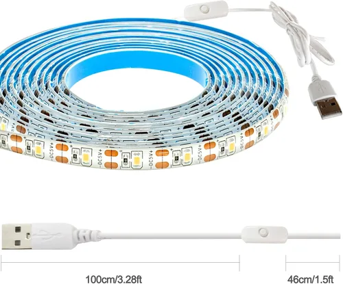 Miniatura 2 de Tira de luces LED de 5V USB 9.84 pies, 3500K blanco cálido, tira de luces LED flexible impermeable de SMD2835 con 180 LEDs, regulable, luz de tira