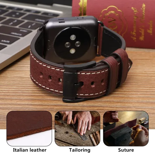 Miniatura 5 de HUAFIY Compatible para Correas de Apple Watch 42mm 44mm 45mm 46mm 49mm 38mm 40mm 41mm, Correa de Cuero Genuino para iWatch Serie 11/10/9/8, 7, 6, 5
