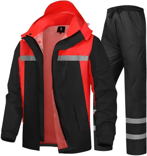 Miniatura 10 de Traje de lluvia para hombre, de alta visibilidad, reflectante, para trabajo, chaqueta de lluvia, pantalones para todos los deportes, granja, pesca