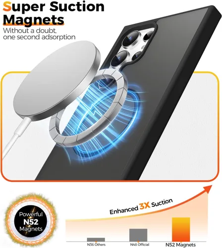 Miniatura 3 de Reukdnv Funda magnética para Galaxy S24 Ultra con soporte de metal duradero, protección contra caídas de grado militar, compatible con MagSafe