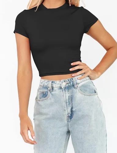 Miniatura 2 de TECREW Camisetas cortas de manga corta para mujer, estilo casual, básicas, cuello redondo, ajustadas, para verano